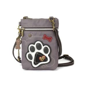 Chala Handbags Gray Nylon Paw Print Cell Phone Crossbody Purse RFID Protected